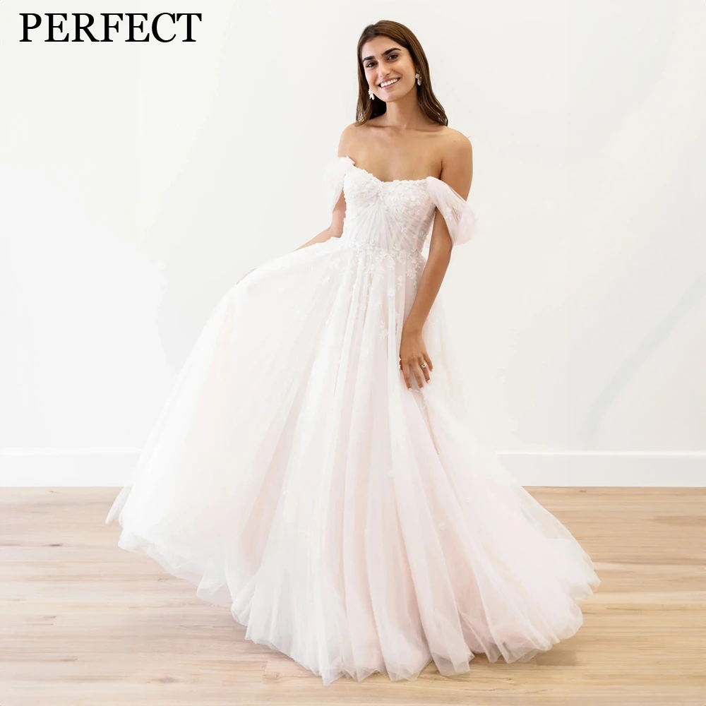 

PERFECT Sweetheart A-line Charming Wedding Dresses For Woman Tulle Appliques Open Back Gorgeous Bridal Gowns Robe De Mariée