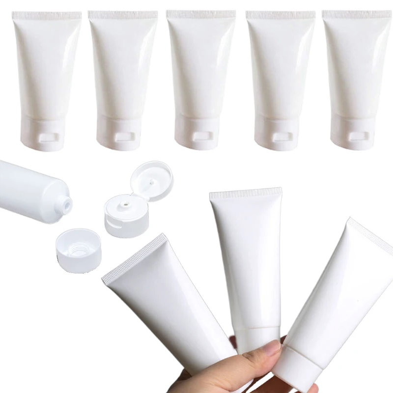 

5Pcs 10-100ml Refillable White Plastic Cosmetic Soft Tubes Leakproof Makeup Travel Bottles With Cover Sample Storage Containers