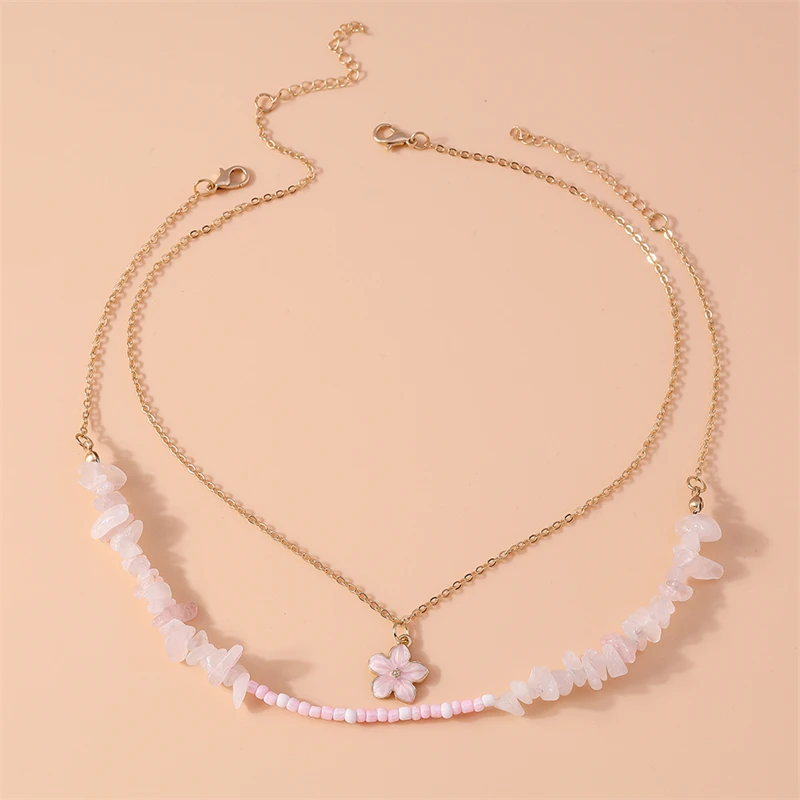 Modische Kieselstein-Choker-Halskette für Frauen Blumen-Anhänger-Halskette Mädchen Party Festival Schmuck Geschenke – Detail 7