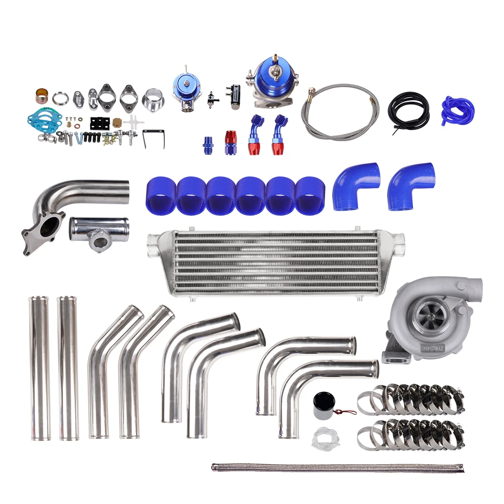Turbo Pressure T3 T4 T04E Kit Turbo Universale Stage Iii + Wastegate + Turbo Intercooler ++ Piping Oil Line 10Pc Turbocompressore Kit