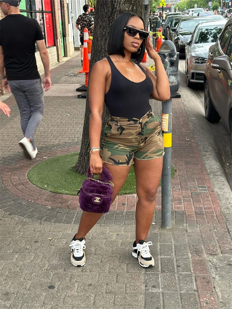 

2023 Streetwear Summer Shorts Women Pockets Cargo Short Pants Zipper y2k High Waist Casual camouflage Shorts Wholesale Ladies