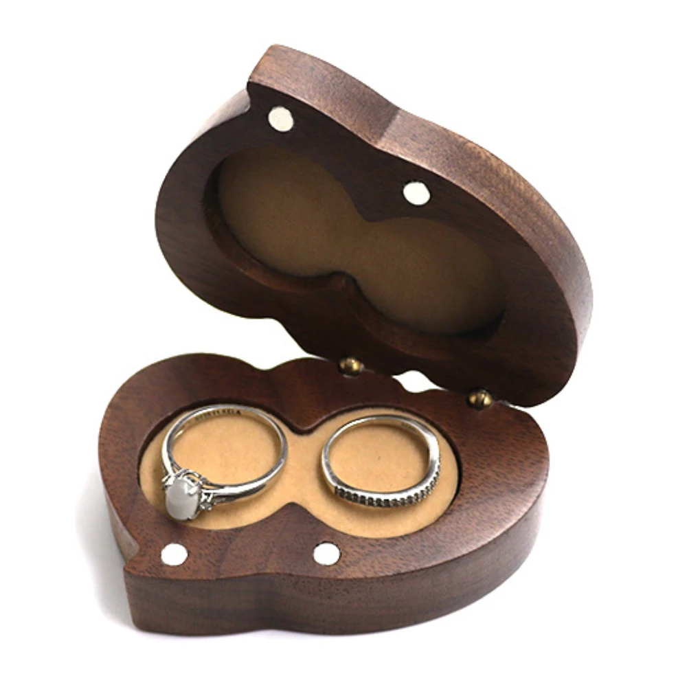 Love Wood Custom Wedding Valentine's Day Walnut Proposal Engagement Ring Holder  Box Packaging Earrings Storage Ladies Gift