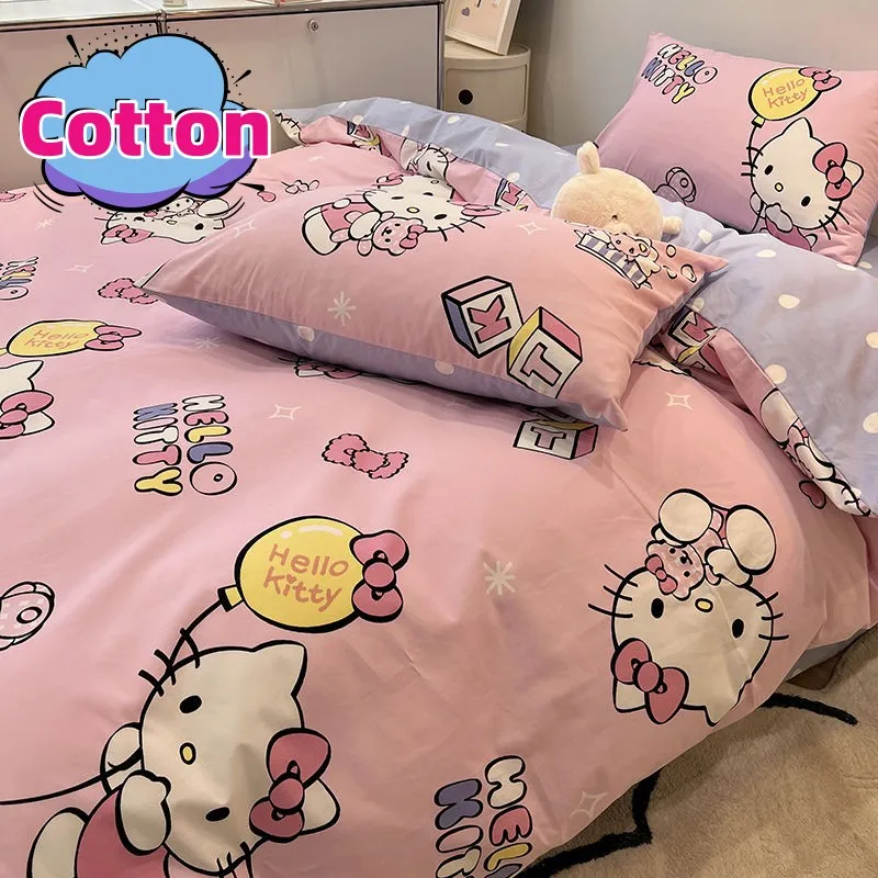 

Sanrios Hellokittys Cinnamoroll Anime Cute Cartoon Cotton Bedding Four-piece Set Kawaii Bed Sheet Quilt Cover Soft Skin-friendly