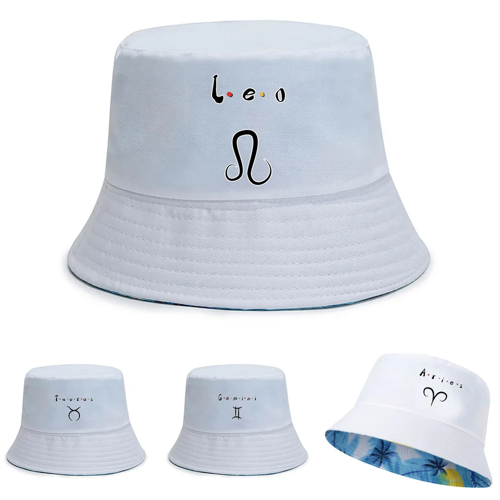 

New Double-sided Bucket Hats Women UV-proof Visors Cap Cotton Beach Hat Fisherman Caps Constellation Print Outdoor Climbing Hat