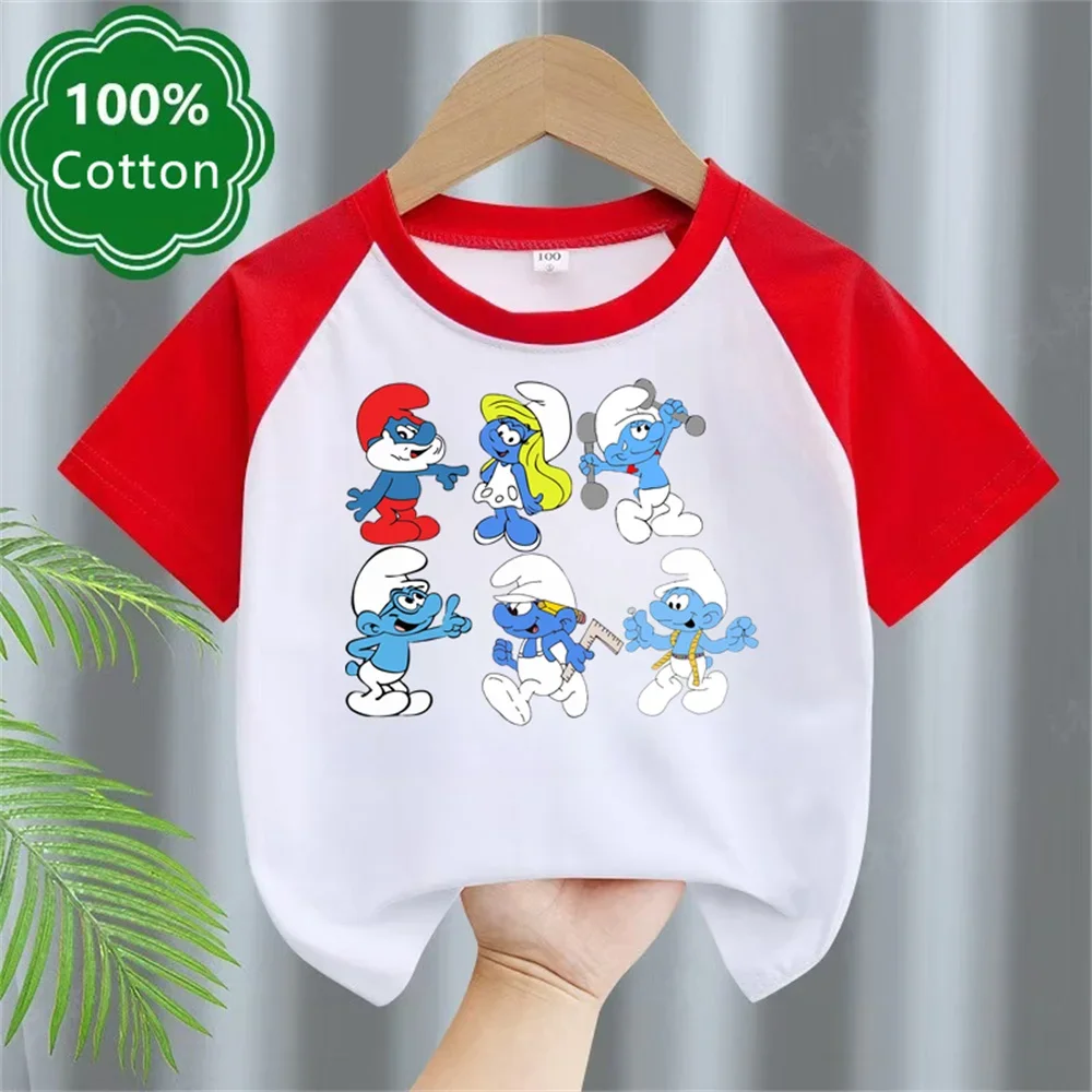 Summer Cotton Baby T-shirt Kids Smurf Cartoon Short Sleeve Boys Girls Clothing Casual Street Creative Short Sleeve Ages 3-12 6