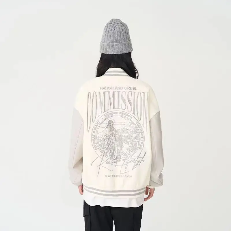 VIntage Collage Varsity Jackets Men Baseball Uniform Embroidery Oversized Women's Coat Patch PU Sleeves Fashion man clothing 2