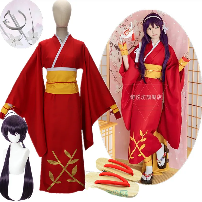 

Anime Bungou Stray Dogs Cosplay Costumes Kyoka Izumi Cos Halloween Party Cos Women's Japanese Bathing Suits Dress shoes and wigs