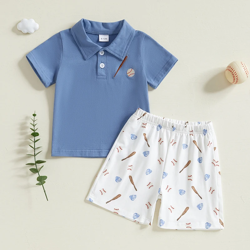 Citgeett Summer Kids Toddler Boys Shorts Set Baseball Short Sleeve Tops Elastic Waistband Shorts Clothes