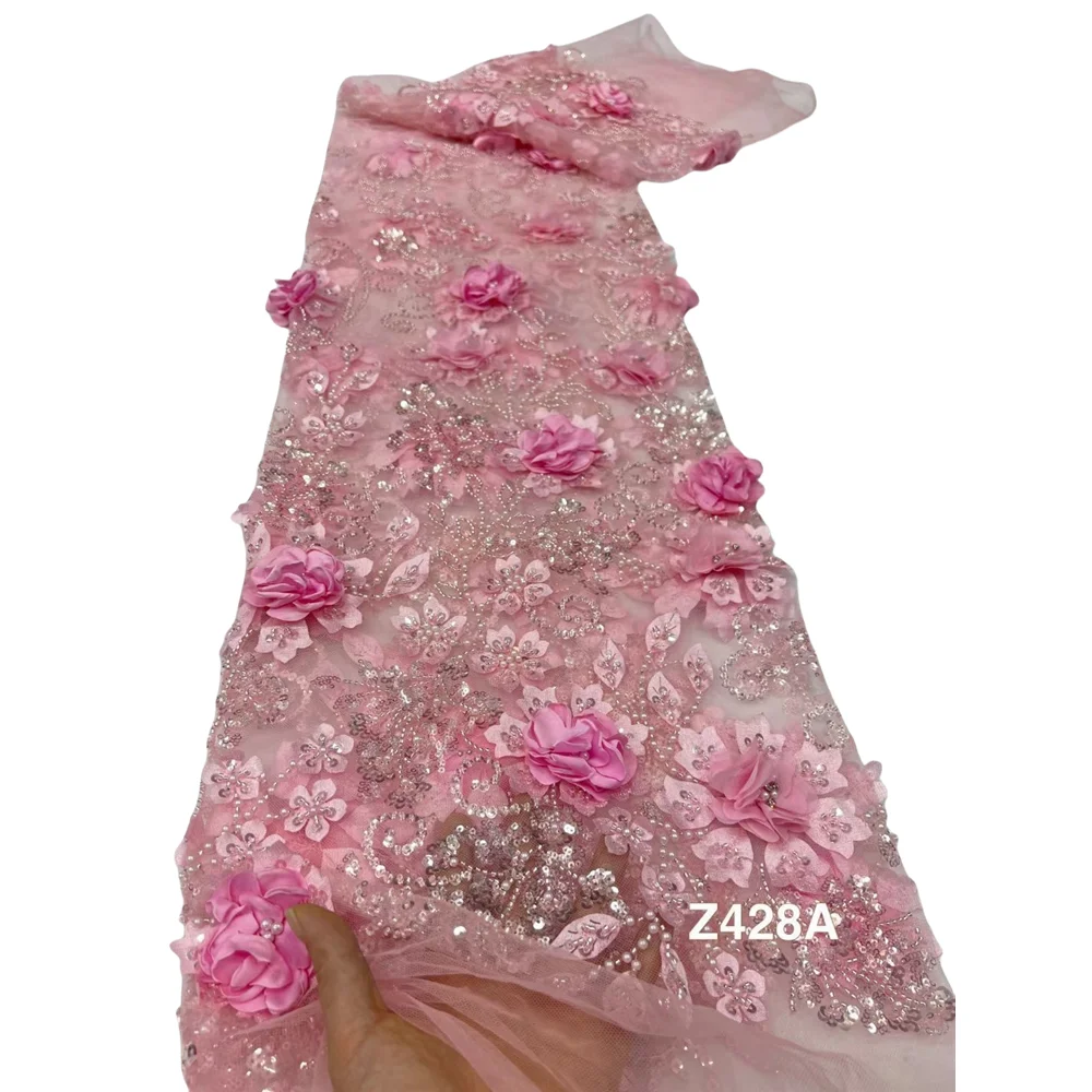 

African French Tulle Lace Fabric High Quality L-14068815 With Beaded Bridal Lace Fabric Sewing