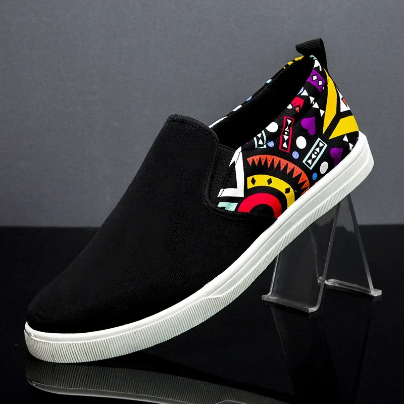 Loafers Men Slip-on Flat Shoes Casual Shoes Breathable Snekaers Man Fashion Graffiti Canvas Shoes Board Shoes Zapatos De Deporte 3
