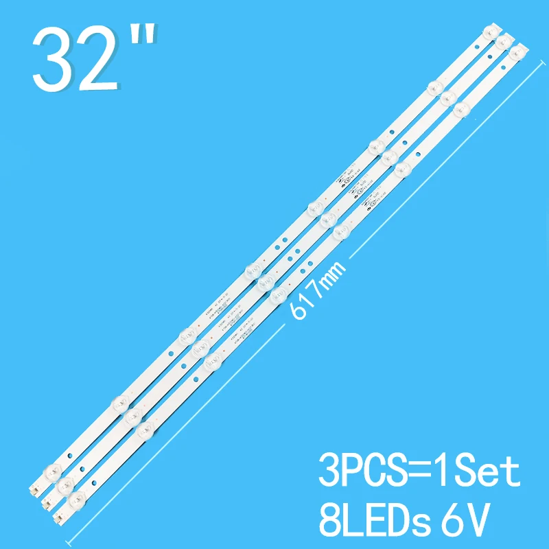 New 3PCS/lot 8LEDs 3V 617mm For 32