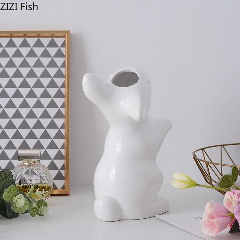 Nordic Creative ceramics vase rabbit lovely Flower arrangement Simulated animal Modern home Decorative ornaments Children's room 4