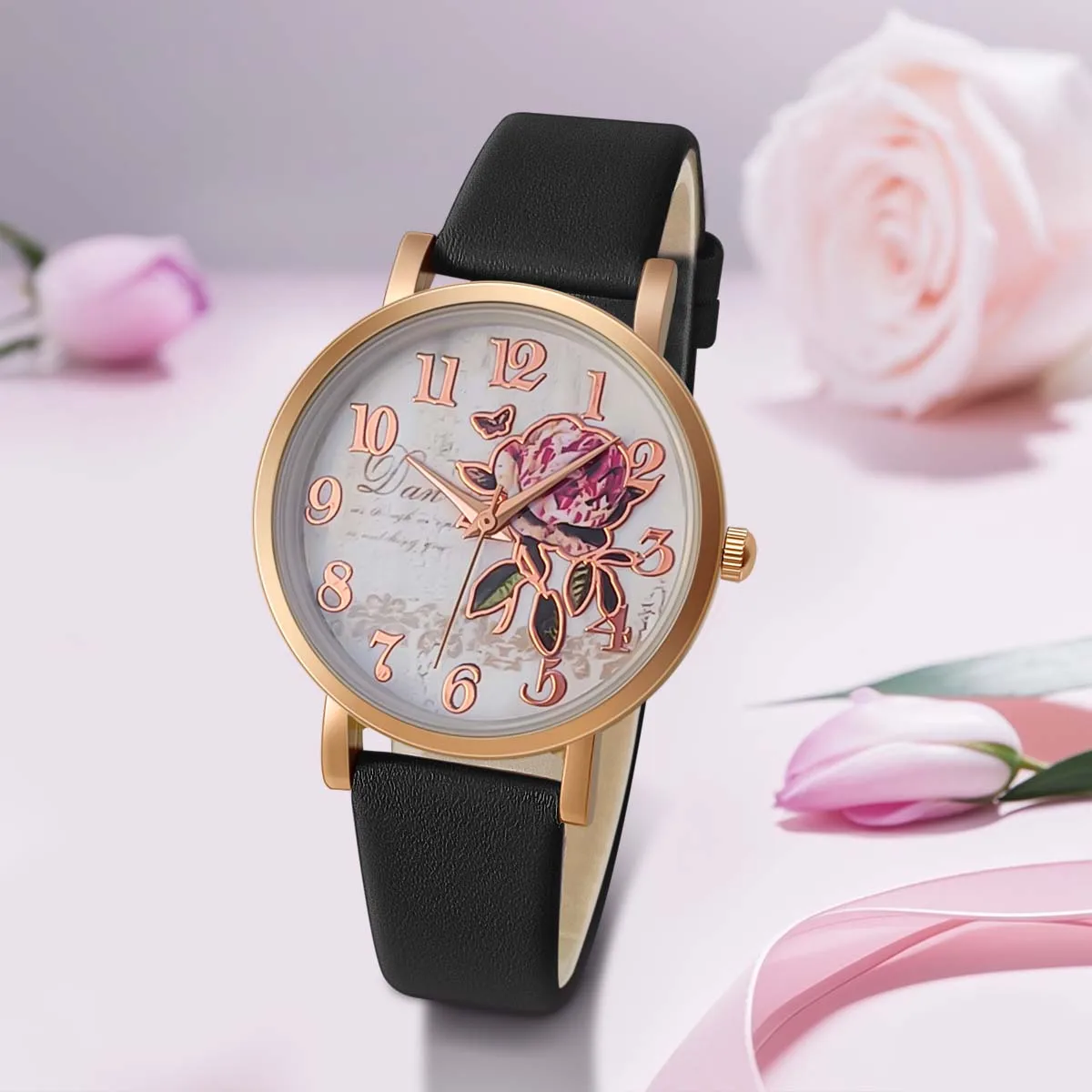 New Style Fashion Casual Luxury Women Peony Dial PU Leather Quartz Watch Elegant Popular Versatwrist Watch Hoilday Gifts Present 3