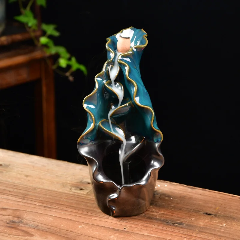 

Waterfall Lotus Leaf Ceramic Incense Burner Backflow Incense Censer Creative Home Decor Incense Holder Room Office Ornament