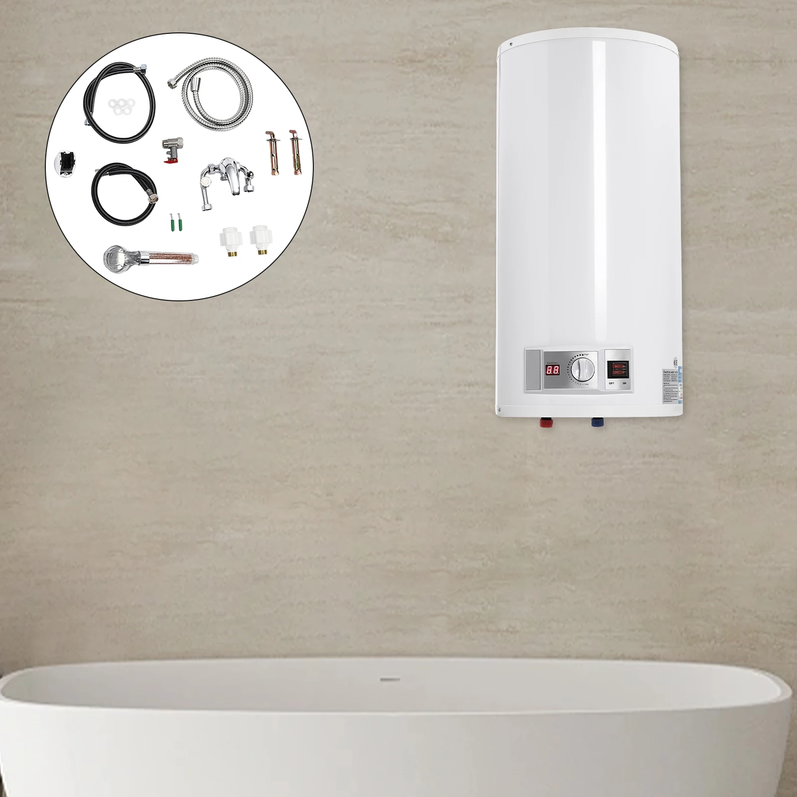80L Electric Hot Water Storage Tank, 2000 W Heating Output and Thermometer, Energy Saving, Water Boiler, Hot Water Boiler