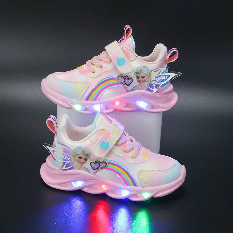 

Disney Cartoon Frozen 2 Children Casual Shoes Girls Sports Shoes Casual LED Light Flash Shoes Baby Elsa Princess Kids Shoes