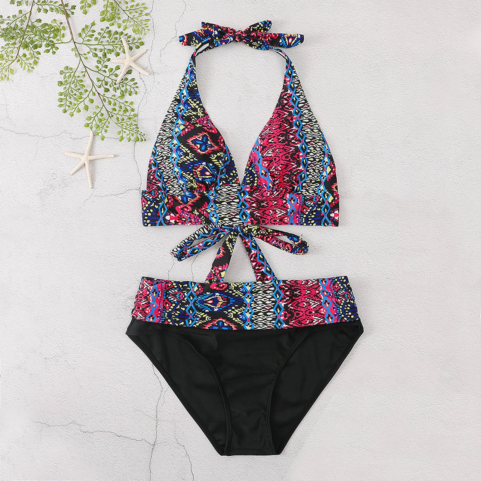 Ladies Solid Color Stitching Swimsuit Number Butong Bikini