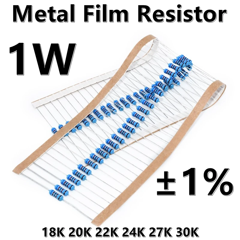 

(50pcs) 1W Metal Film Resistor 1% five color ring precision resistor 18K 20K 22K 24K 27K 30K