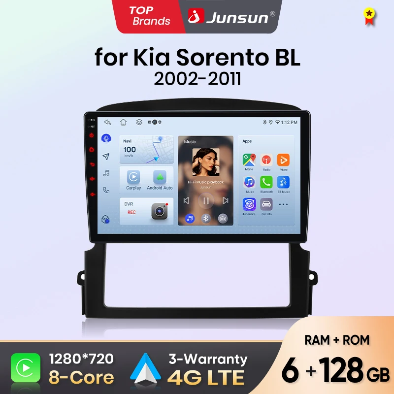 Junsun AI CarPlay 4G Android 14 Radio de coche para Kia Sorento 1 2006-2009 reproductor Multimedia WiFi GPS Navi pantalla táctil 360 cámara RDS 1