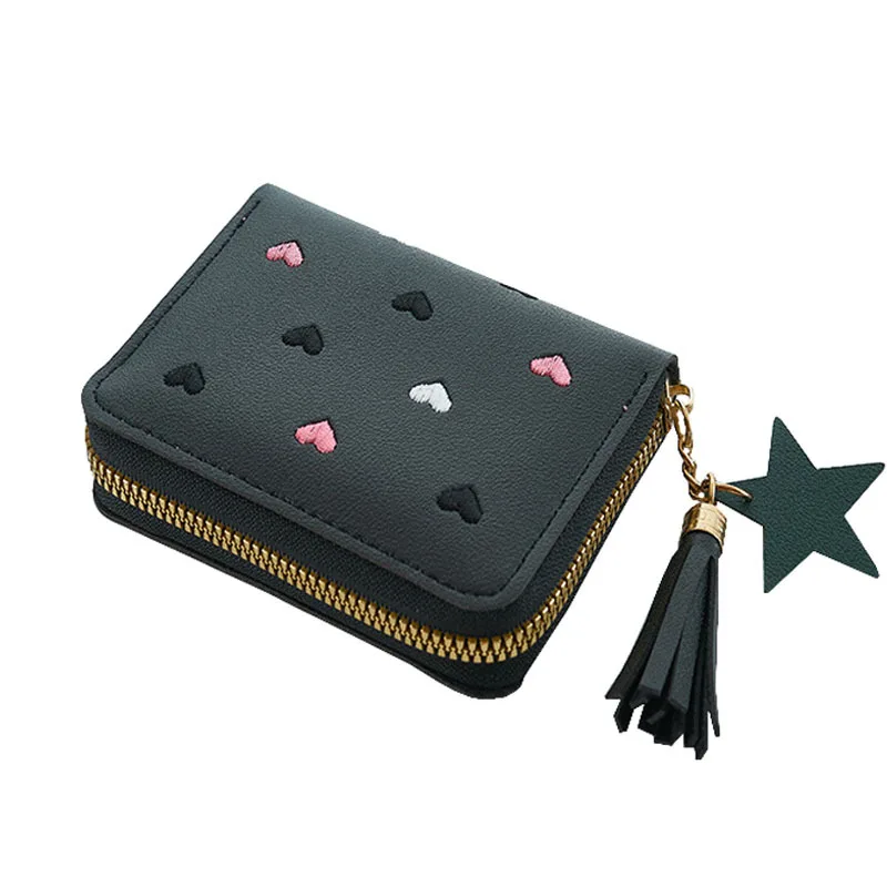 Pu Leather Card Bag Mini Wallet Ladies Money Clip Love Embroidery Multifunctional Wallet Women Short Certificate Storage Bags women wallet