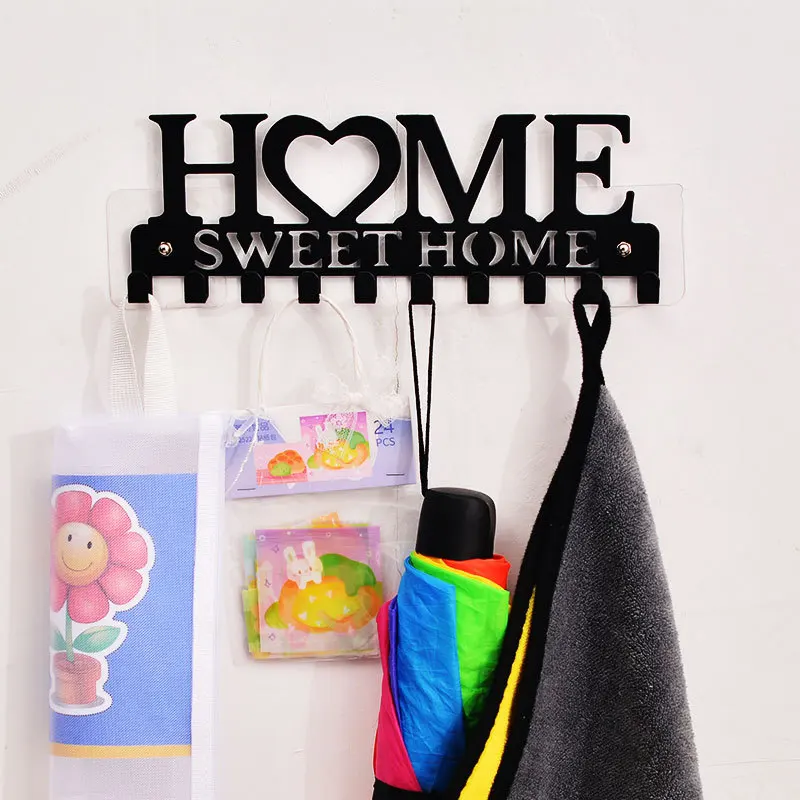 Sweet-Home-Black-Metal-Balcony-Wall-mounted-Clothes-Rack-Key-Holder ...