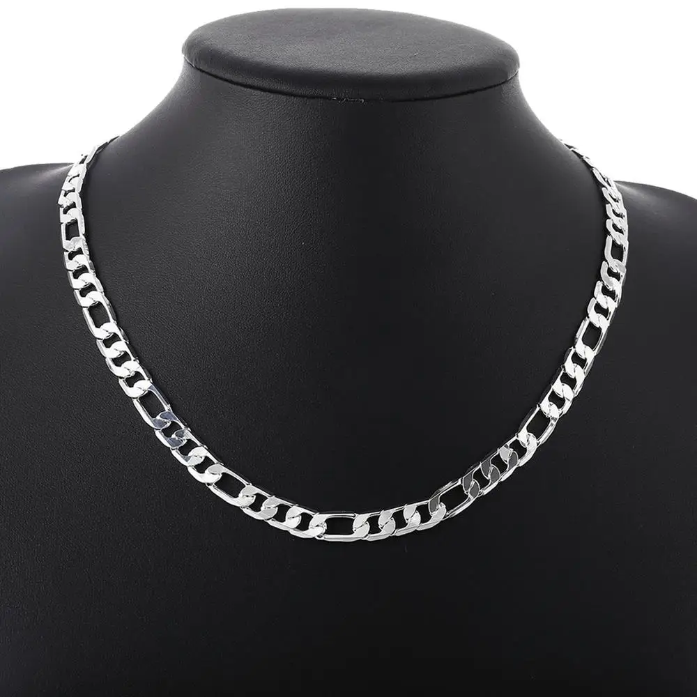 High quality 925 Sterling Silver Classic 6mm 8mm Geometric necklace bracelet Jewelry set for woman Men Party fine fashion gifts