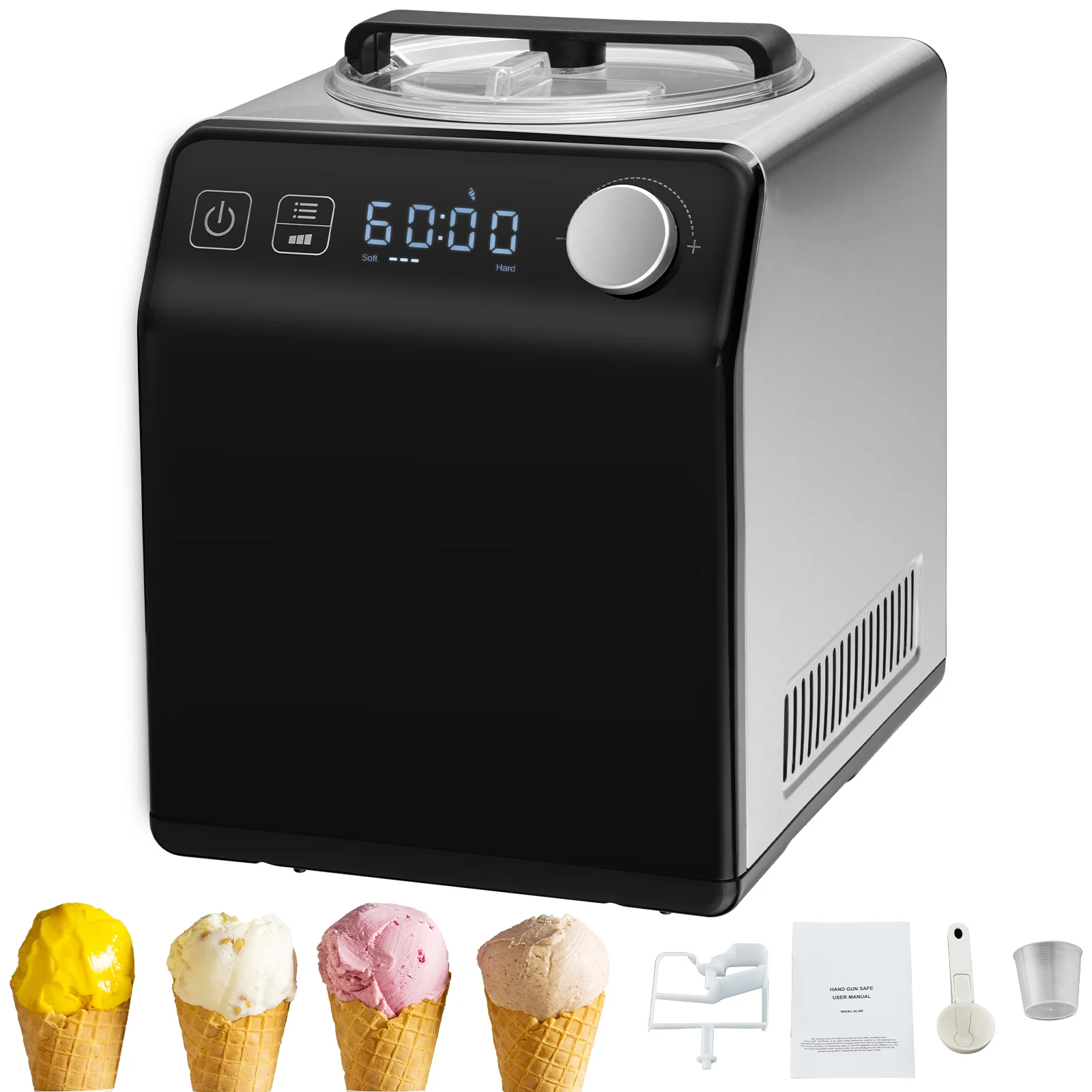 Upright Automatic Ice Cream Maker with Built-in Compressor 2 Quart No Pre-freezing