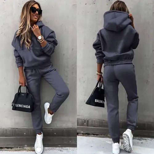 Women Two Piece Set Tracksuit Solid Color Suit 2025 Autumn Trouser Suits Female Sweatshirt Sports Hoodie Sportswear Pants Sets - Image 8