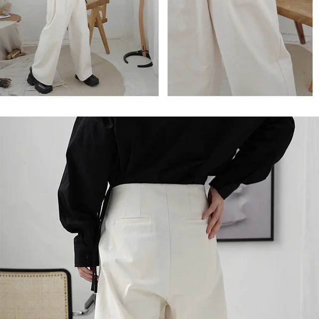 eam] High Waist Gray Pleated Long Wide Leg Casual Trousers New Loose Fit  Pants Women Fashion Tide Spring Autumn 2022 1de0926 - Pants & Capris -  AliExpress