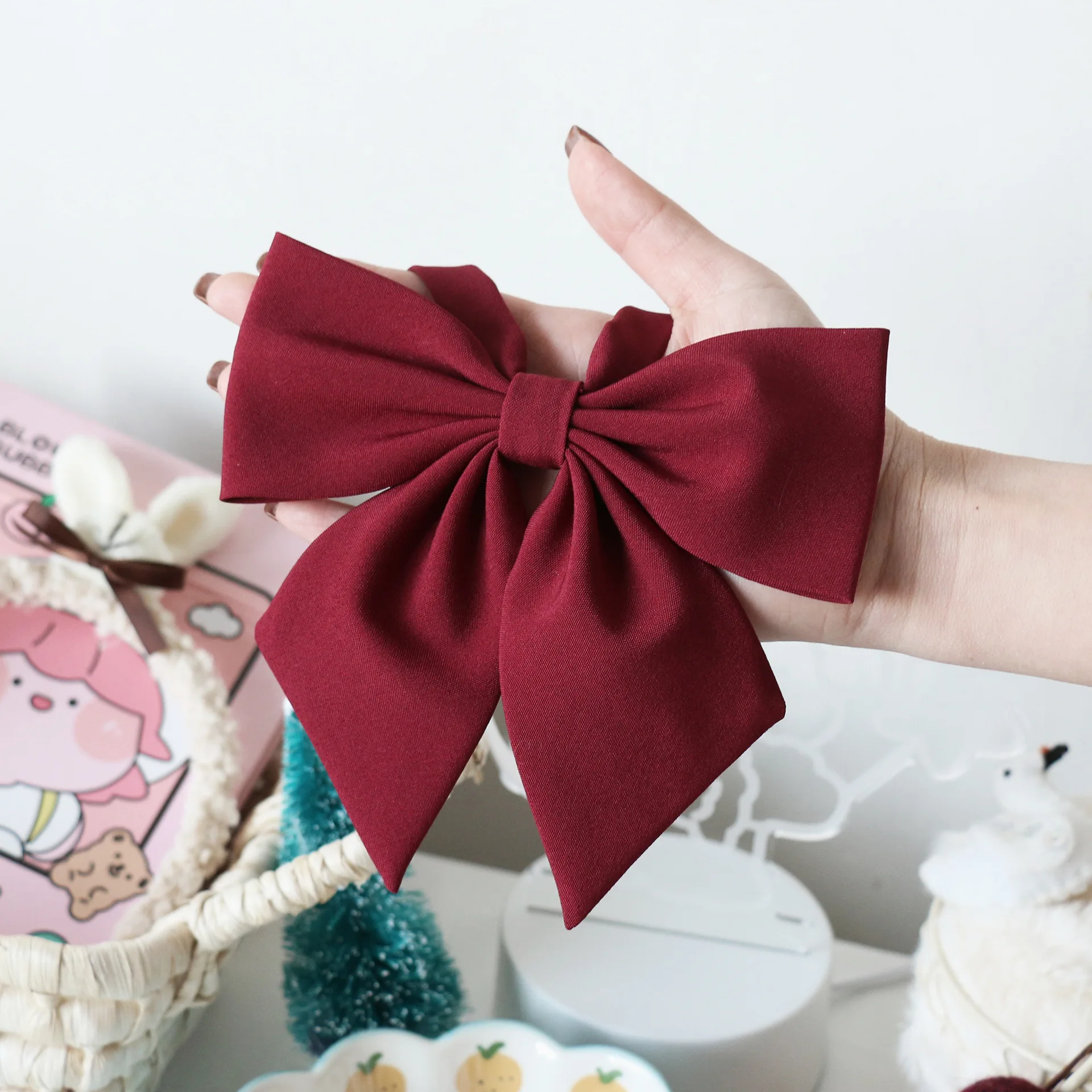 Cute pink big bow tie soft giant feather root soft girl bow female bevel package material