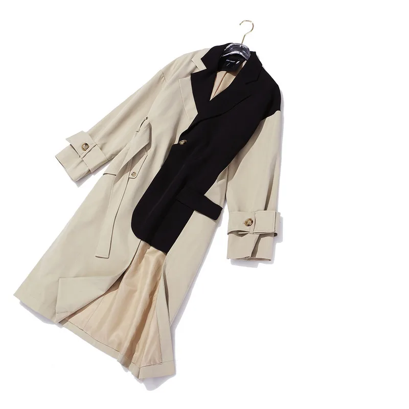 2024 Vorfrühling Britischer Retro-Stil Patchwork-Farbe Asymmetrische personalisierte Trenchcoat-Anzugjacke_voghion.com