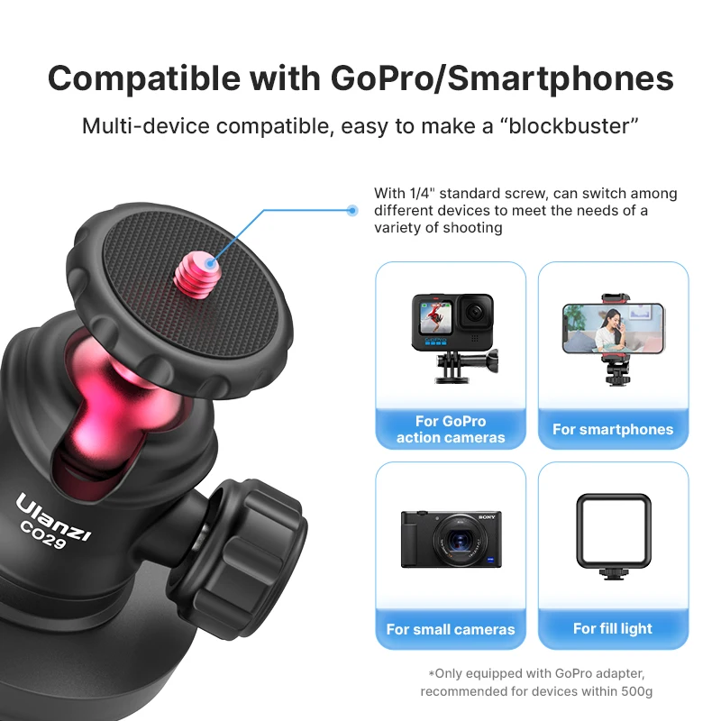 Magnetic Action Câmera Mount 360 ° Bola Cabeça Gopro Adaptador Parafuso para Gopro Insta360 Smartphone Holder Vlog Ulanzi-co29 - Image 4