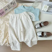 Spring Autumn Korean Kids Girls Trousers Cotton Colourful Dot Pocket Loose Toddler Girls Pants Children Girl Wide Leg Pants 4