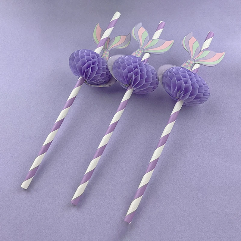 10Pcs Mermaid Tail Honeycomb Straw Under the Sea Girl Purple Drink Juice Cocktail Wedding Birthday Party Decor