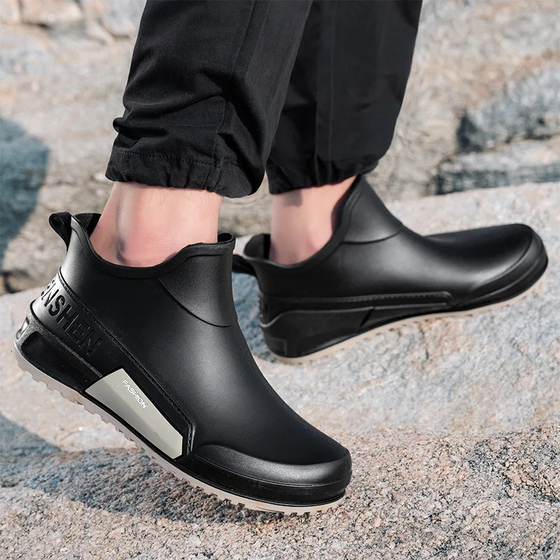 Bottes pluie unisexes pêche cuisine lavage auto antidérapantes imperméables sans lacets