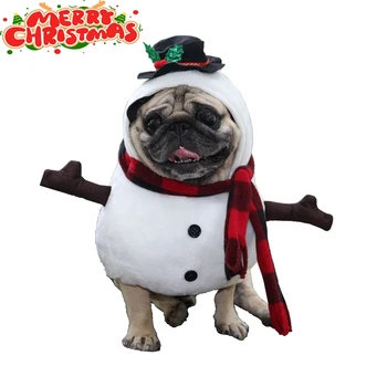 Snowman Dog Costume Outfits Christmas Hoodies Winter Warm Puppy Cat Apparel for Small Medium Dogs Holiday Party Dressing Clothes 2
