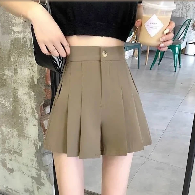 Women's Clothing Summer Korean Fashion High Waist Pleated Elegant Suit Shorts Y2K Casual Streetwear Solid Wide Leg Short Pants