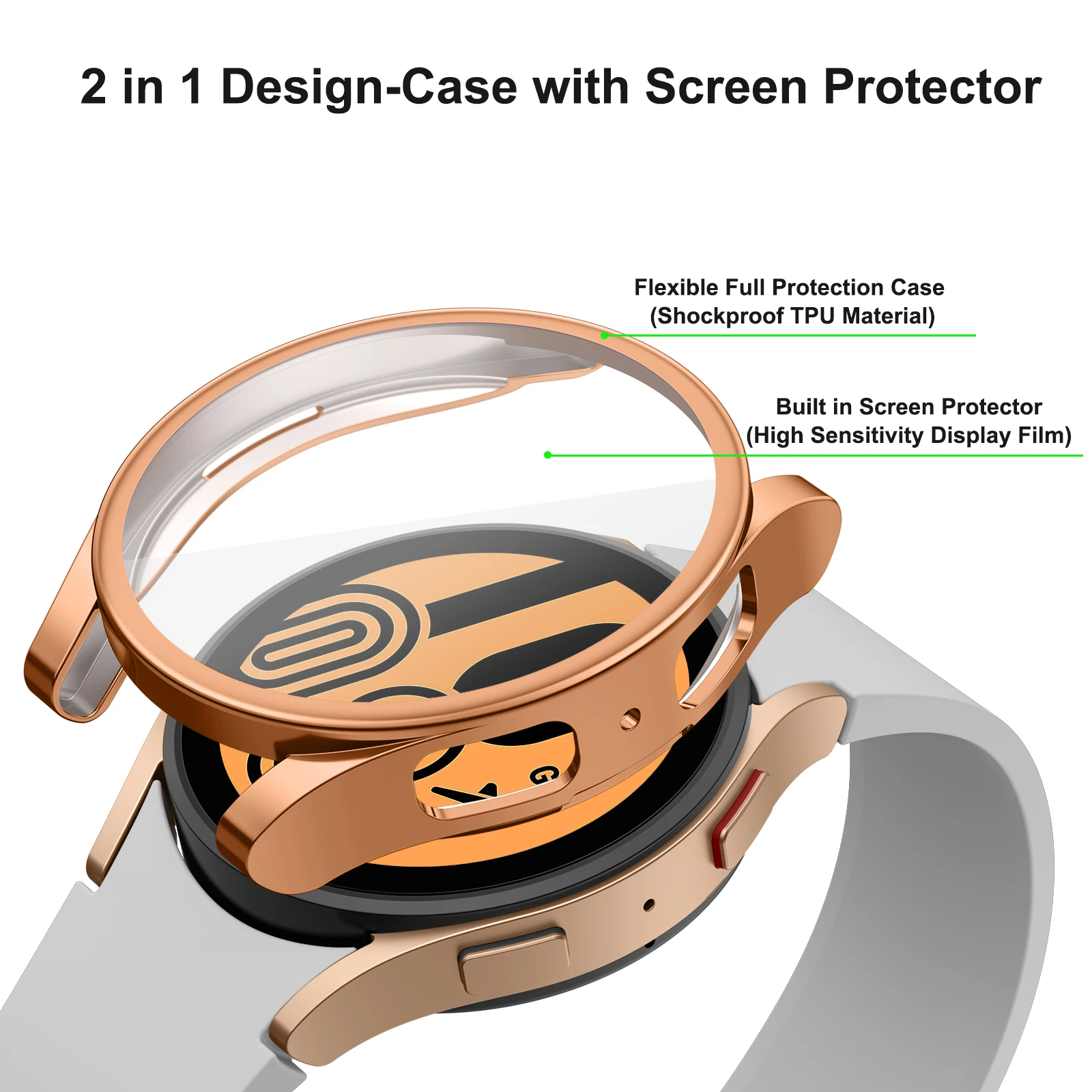 Enhanced TPU Full Cover Case with Screen Protector for Smartwatches, 40mm/44mm