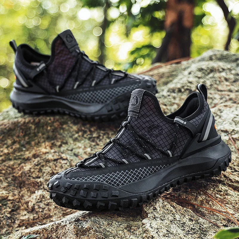 Дышащая походная обувь для мужчин, водонепроницаемая Нескользящая спортивная обувь, уличные черные резиновые кроссовки для треккинга, лето