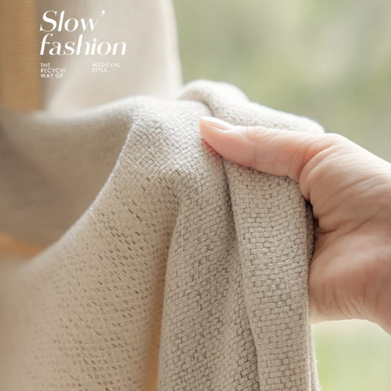 Beige Living Room Curtain Soft High Light-blocking Bedroom Curtains Chenille Fashionable Cream Ins Style Home Decoration Curtain