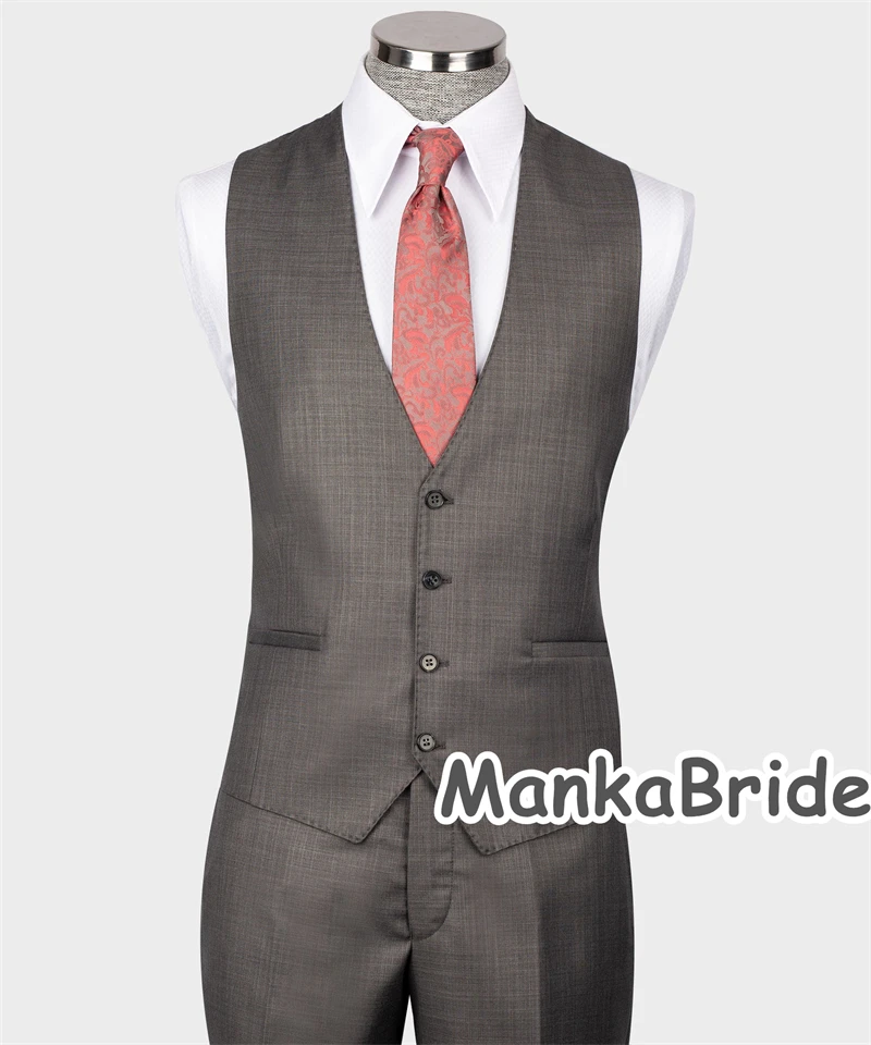 Classic Grey Men's Suits Groom Tuxedo 3pcs Blazer Vest Pants Business Office Formal Party Costume Homme Groomsmen Suit