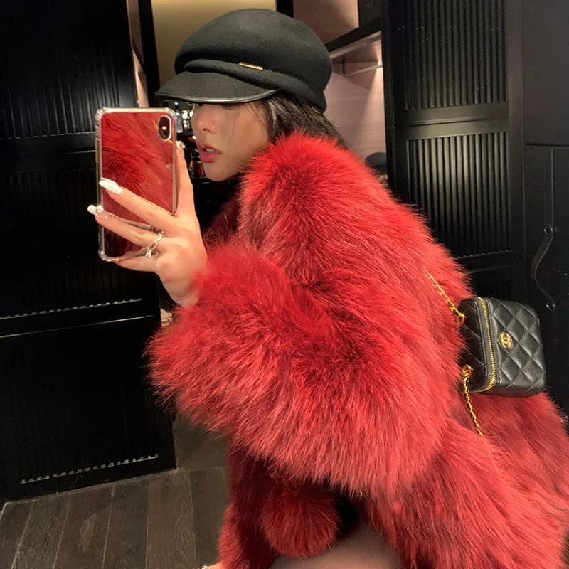 Faux Fox Fur Coat for Women, Loose Mid-Length, Stand Collar, Casual Outwear, Pure Color, Warm Keeping, Winter Fashion, New, 2024