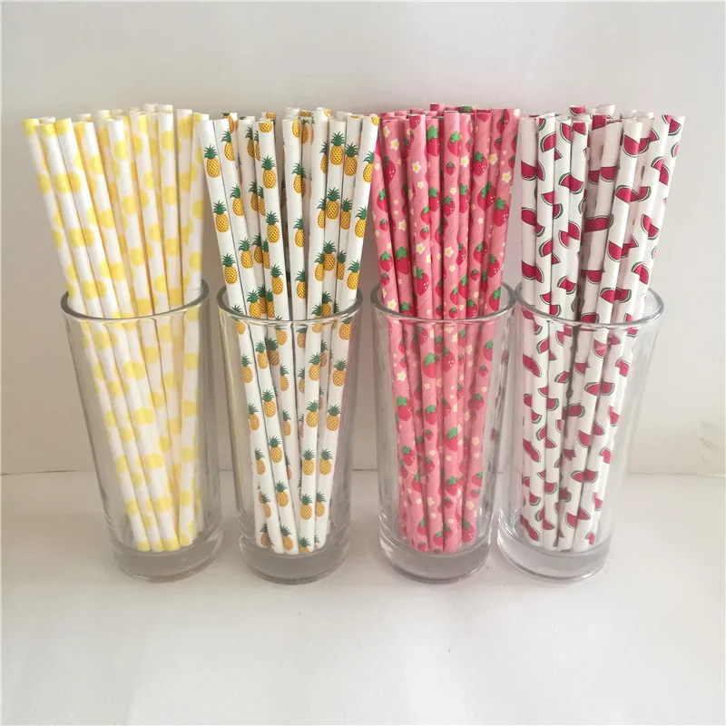 

Fruit Pineapple Strawberry Watermelon Lemon Paper Straws for Birthday Wedding Decorative Party Supplies Creative Drinking Straws