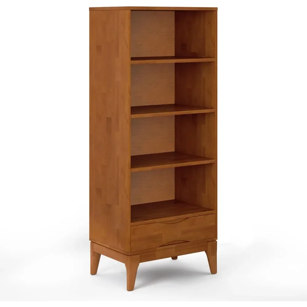 

Harper SOLID HARDWOOD 24 Inch Mid Century Modern Bookcase with Storage in Teak Brown, For the Living Room, Study Room and Office