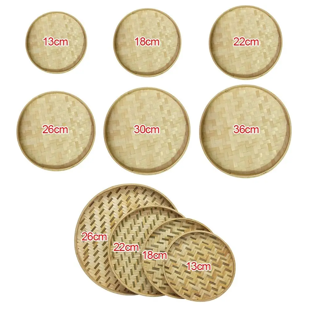 Handmade Weaving Bamboo Sieve Raft Round Dustpan DIY Decorative Fruit Bread Basket Kitchen Storage Trays Home Decor 6