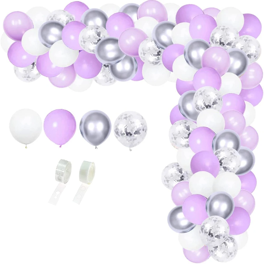 

Pastel Lavender Purple White Balloons Garland Arch Kit Metallic Silver Confetti Ballon Wedding Baby Shower Birthday Party Decor