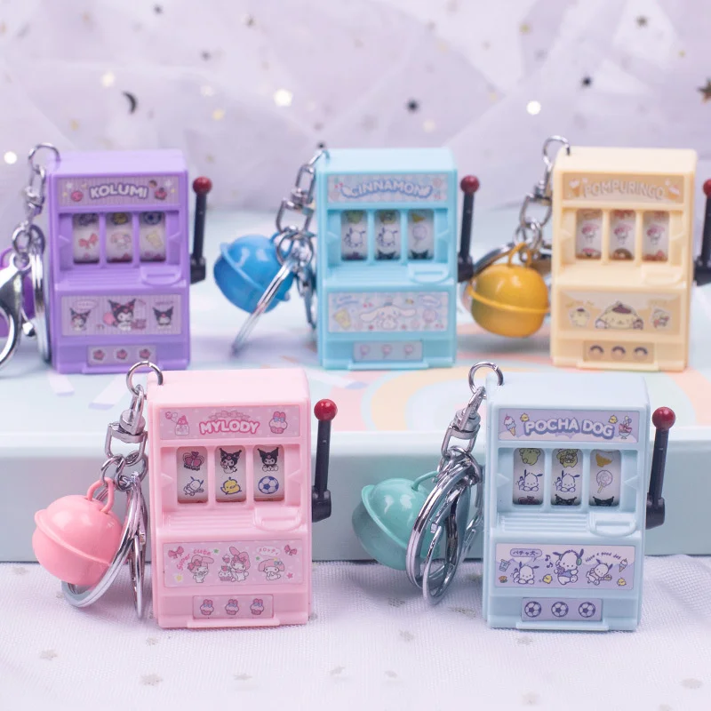 

Kawaii Sanrios Casino Game Console KeyChain Cinnamoroll Kuromi Cute Fashion Mini Simulation Turn Machine Keychain Toy Gift