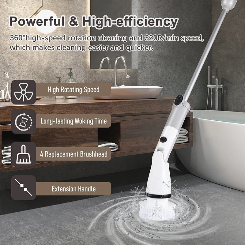 Multifunctional Wireless Electric Spin Scrubber Adjustable Extension Arm Cleaning Brush Bathroom Kitchen Floor Turbo Scrub Brush 7 in 1 electric cleaning brush window wall cleaner electric turbo scrub brush rotating scrubber kitchen bathroom cleaning tools