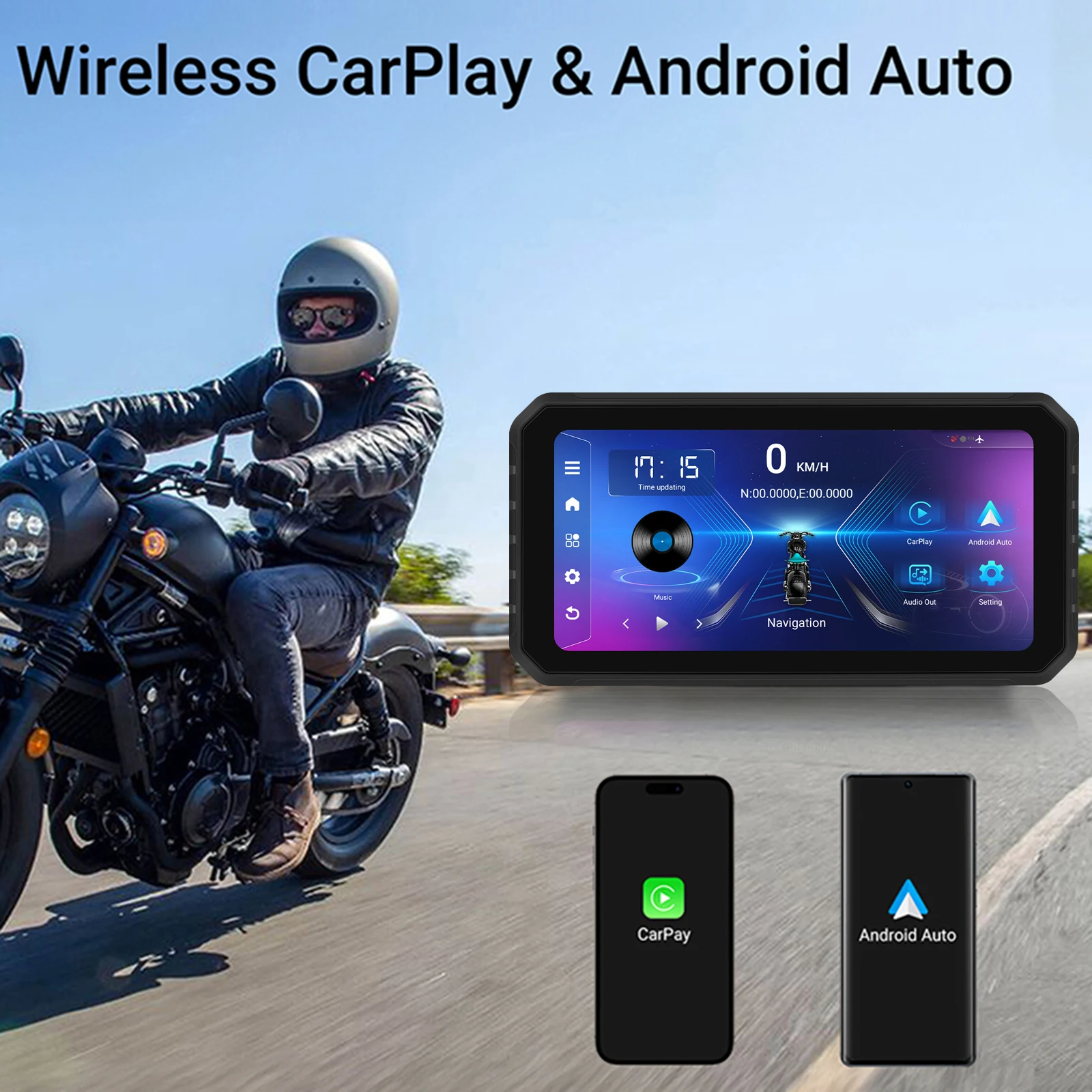 

6.2 Inch Motorcycle Navigation Display Screen IP65 Waterproof Dual Bluetooth Multimedia Player For Wireless Carplay/Android Auto