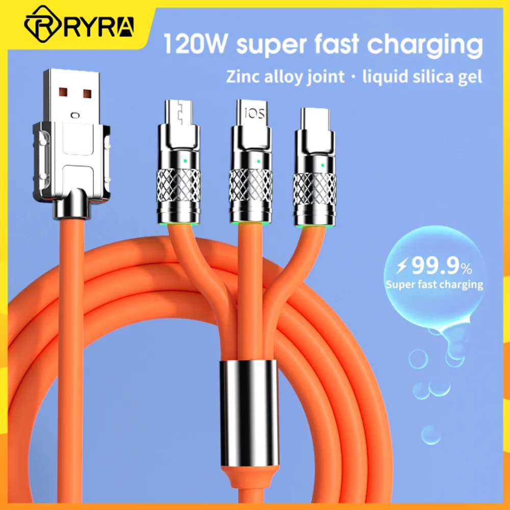 RYRA 6A 120W 3in1 Zinc Alloy Fast Charging Cable Micro USB Type C 8 Pin ryra-6a-120w-3in1-zinc-alloy-fast-charging-cable-micro-usb-type-c-8-pin
